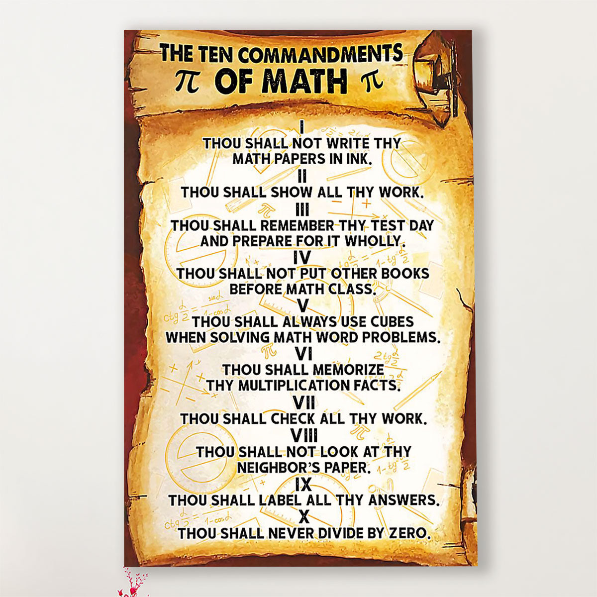 Teacher Classroom Canvas The Ten Commandments Of Math | Student Wall Art Back to School Gift for Teacher