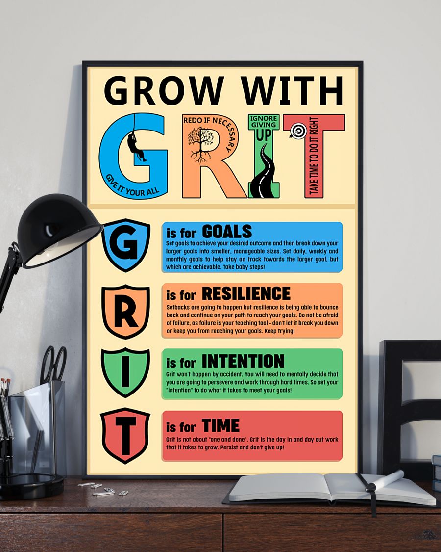 Teacher Classroom Poster Grow With GRIT | Student Wall Art Back to School Gift for Teacher