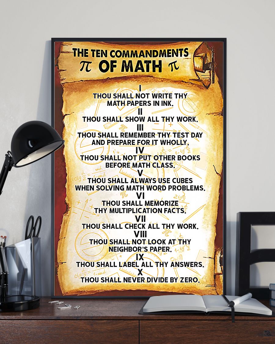 Teacher Classroom Canvas The Ten Commandments Of Math | Student Wall Art Back to School Gift for Teacher