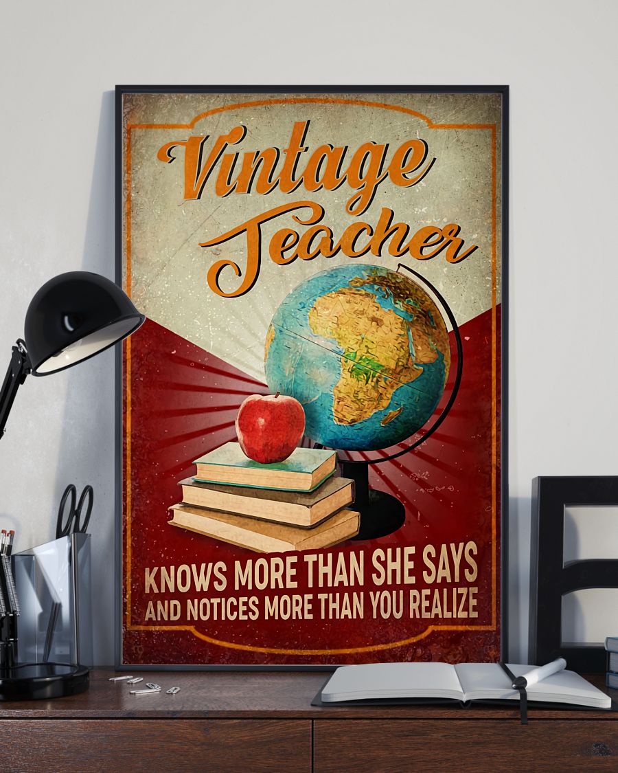 Teacher Classroom Canvas Vintage Teacher Knows More Than She Says | Student Wall Art Back to School Gift for Teacher