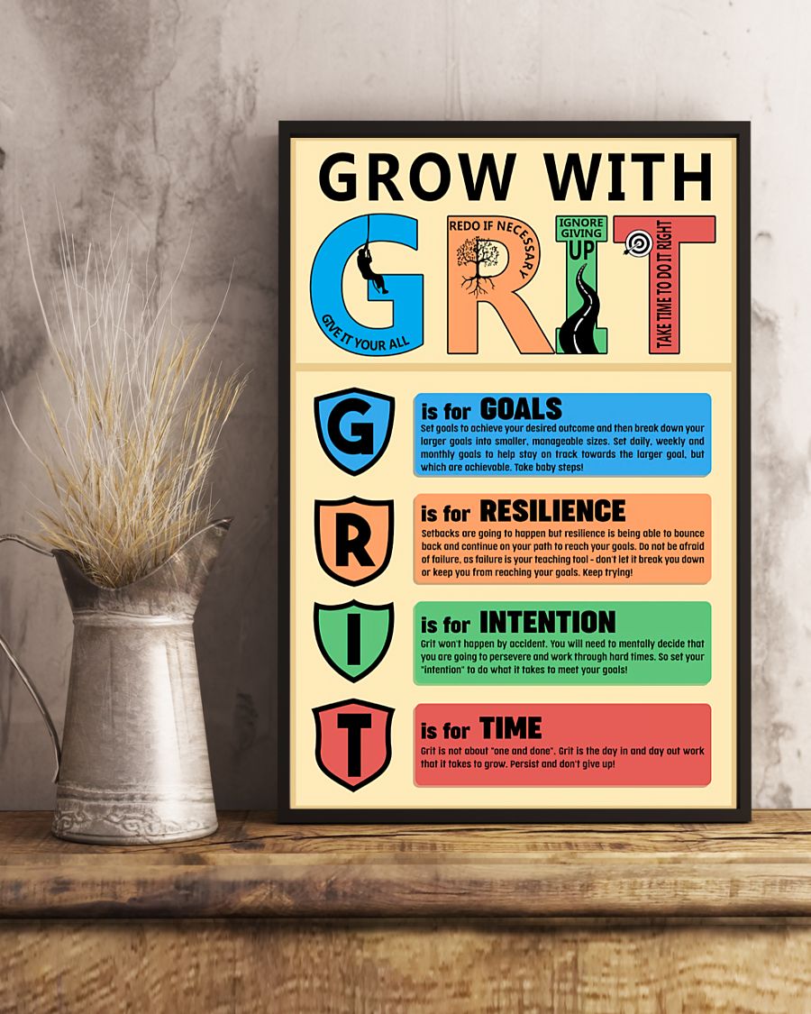 Teacher Classroom Poster Grow With GRIT | Student Wall Art Back to School Gift for Teacher