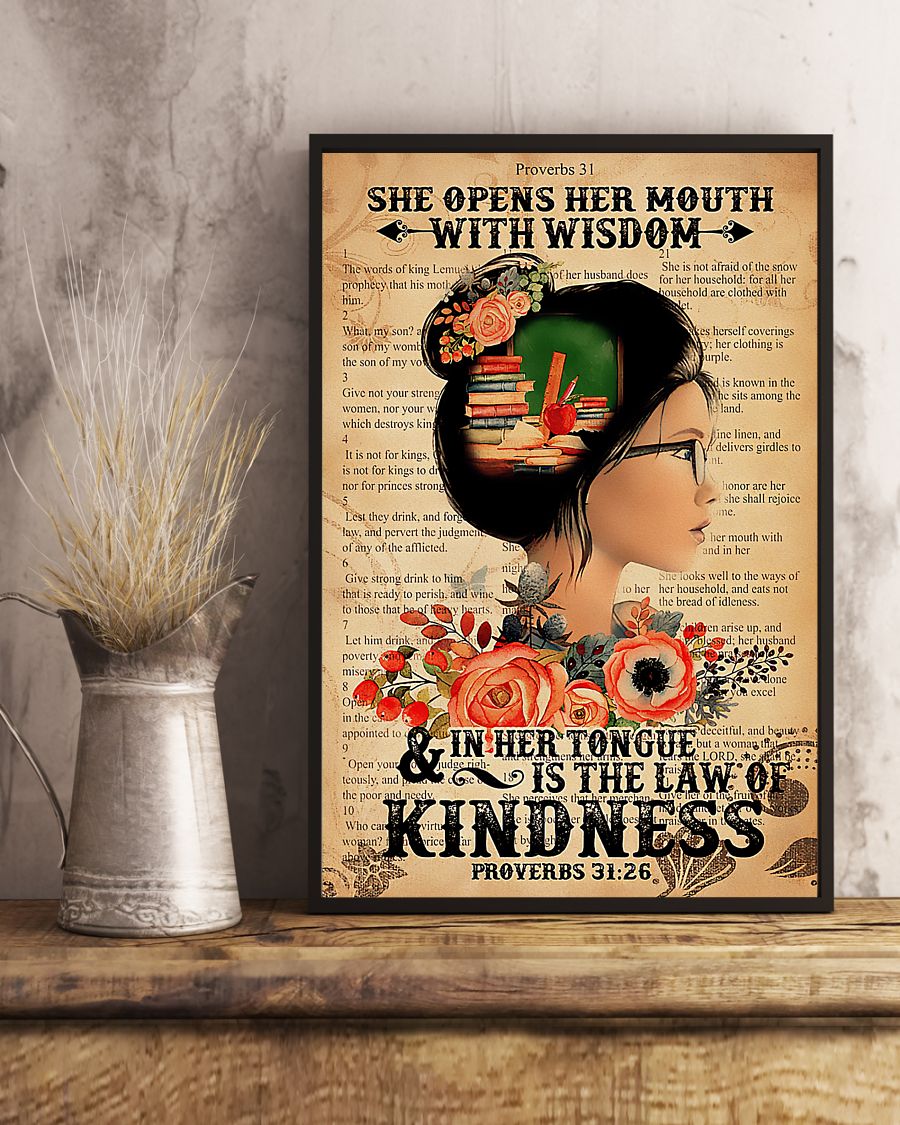 Teacher Classroom Canvas She Open Her Mouth With Wisdom | Student Wall Art Back to School Gift for Teacher
