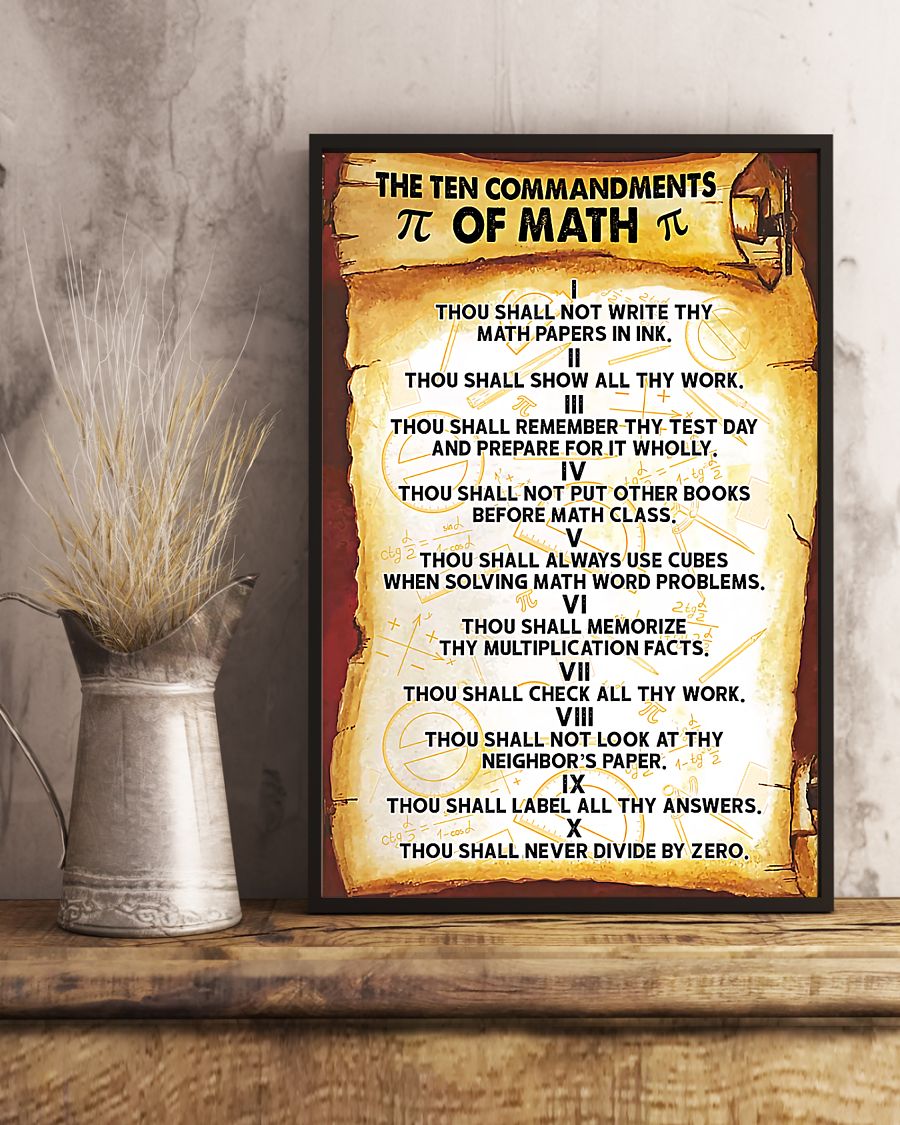Teacher Classroom Canvas The Ten Commandments Of Math | Student Wall Art Back to School Gift for Teacher