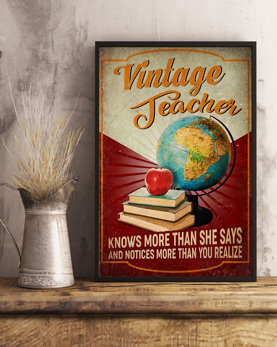 Teacher Classroom Canvas Vintage Teacher Knows More Than She Says | Student Wall Art Back to School Gift for Teacher