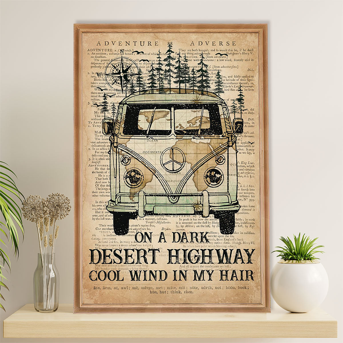 Camping Canvas | Motorhome On A Dark Desert Highway Cool Wind in My Hair | Wall Art Gift for Campers