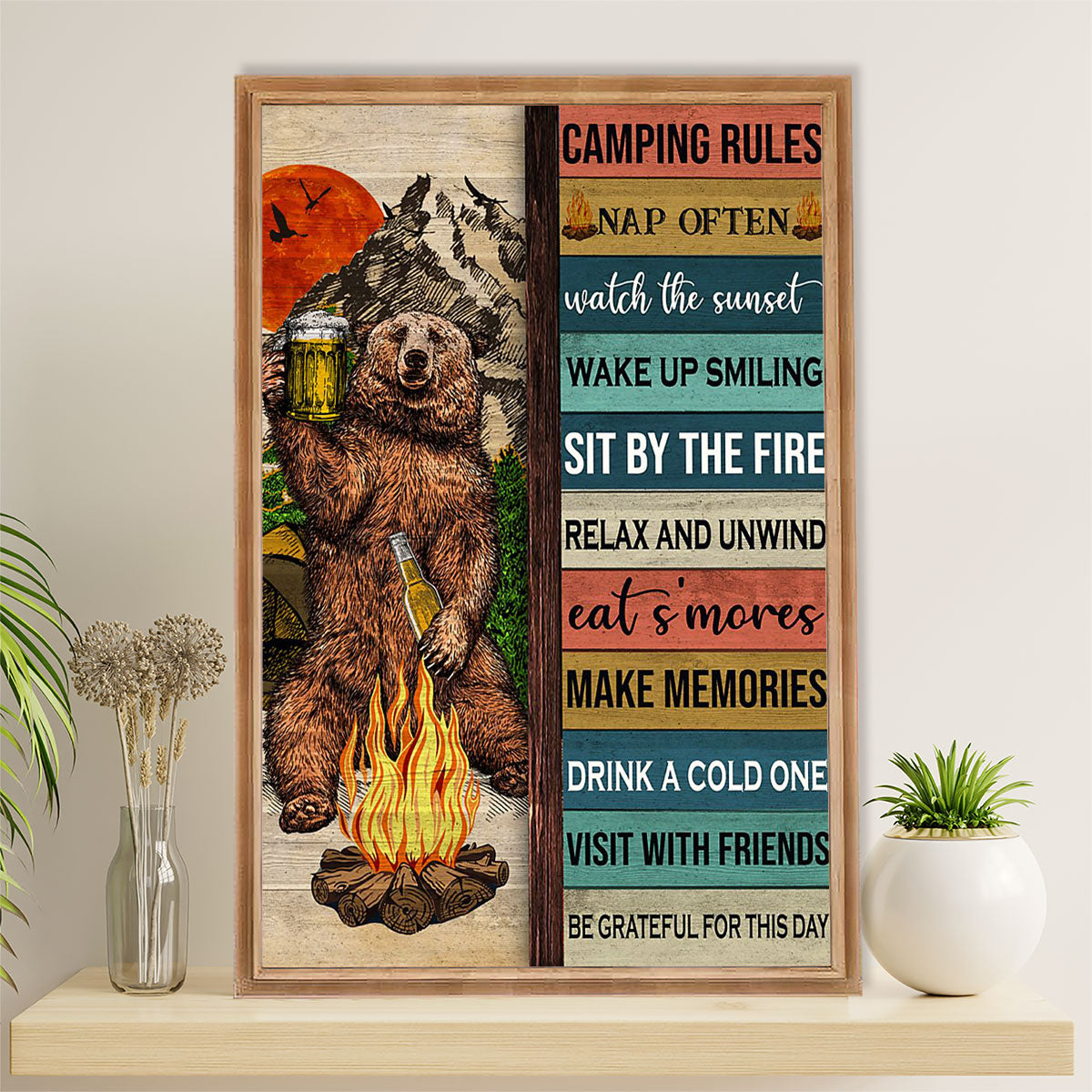 Camping Canvas | Camping Rules | Wall Art Gift for Campers