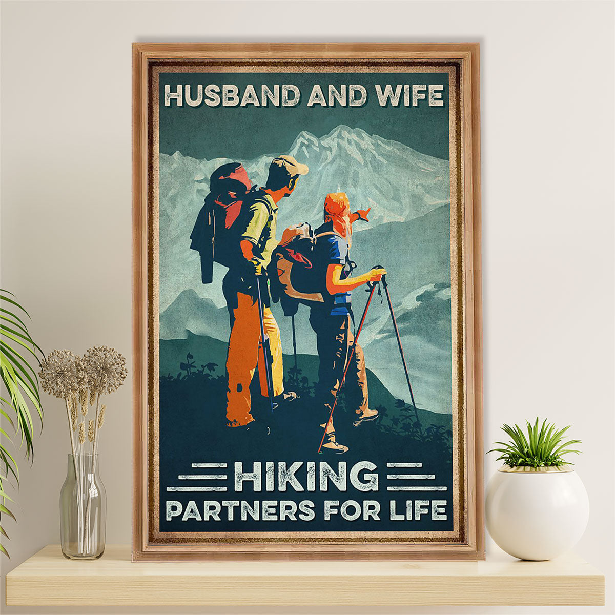 Camping Canvas | Husband & Wife - Hiking Partners For Life | Wall Art Gift for Campers