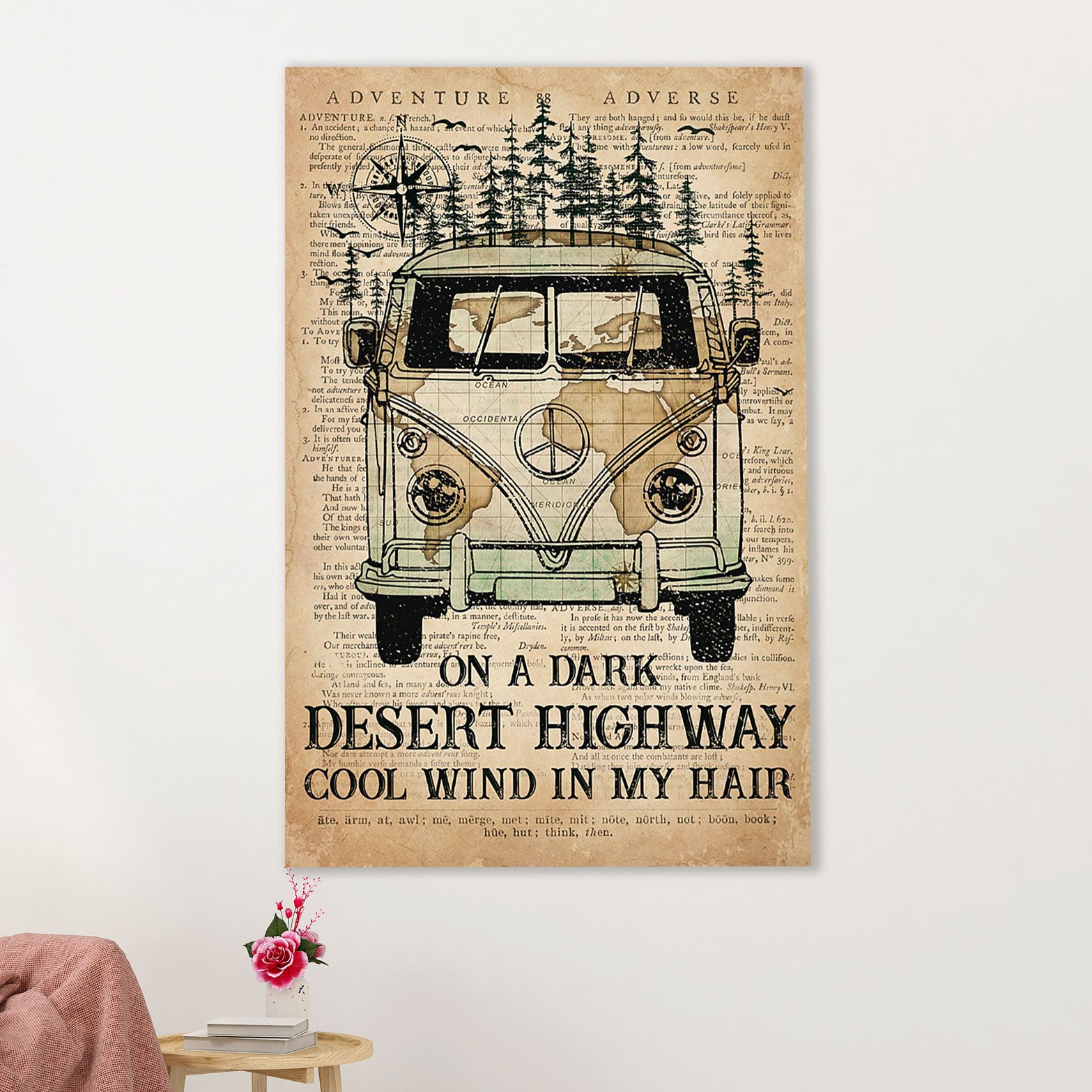 Camping Canvas | Motorhome On A Dark Desert Highway Cool Wind in My Hair | Wall Art Gift for Campers