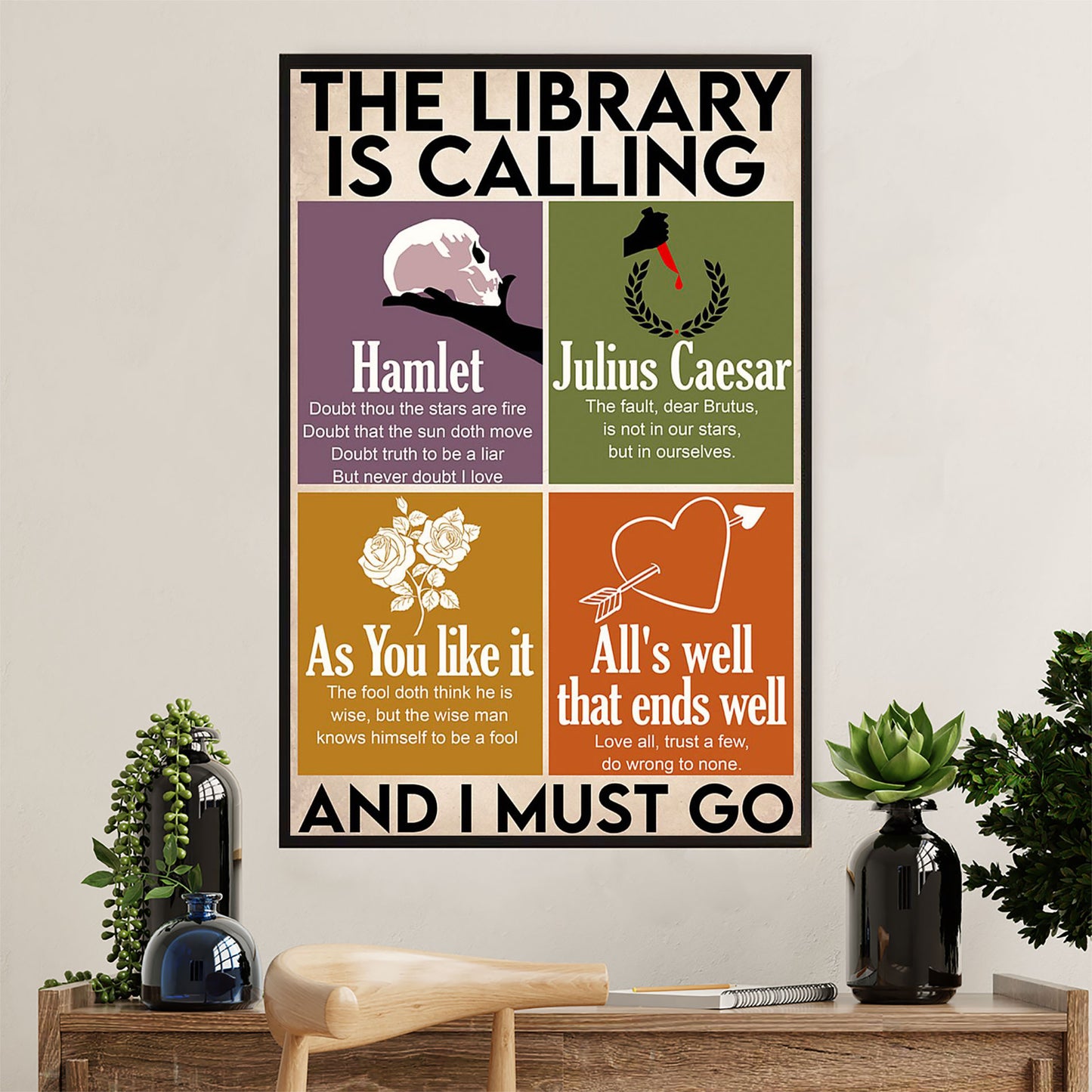 Books Lover Canvas Prints | The Library Is Calling & I Must Go | Wall Art Gift for Books Reader