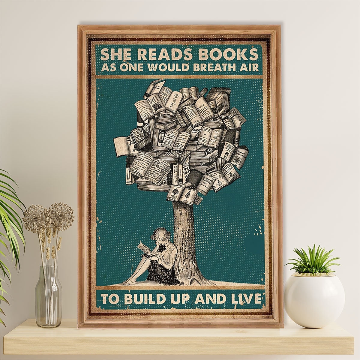 Books Lover Canvas Prints | She Read Books As One Would Breath Air | Wall Art Gift for Books Reader