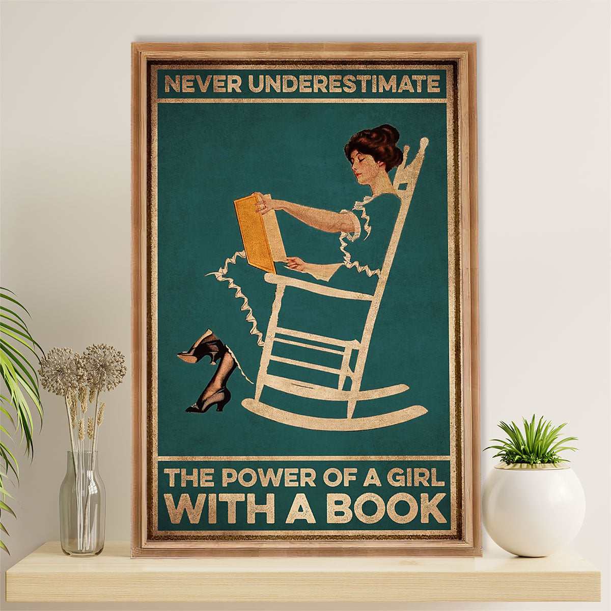 Books Lover Canvas Prints | Never Underestimate The Power Of A Girl With A Book | Wall Art Gift for Books Reader