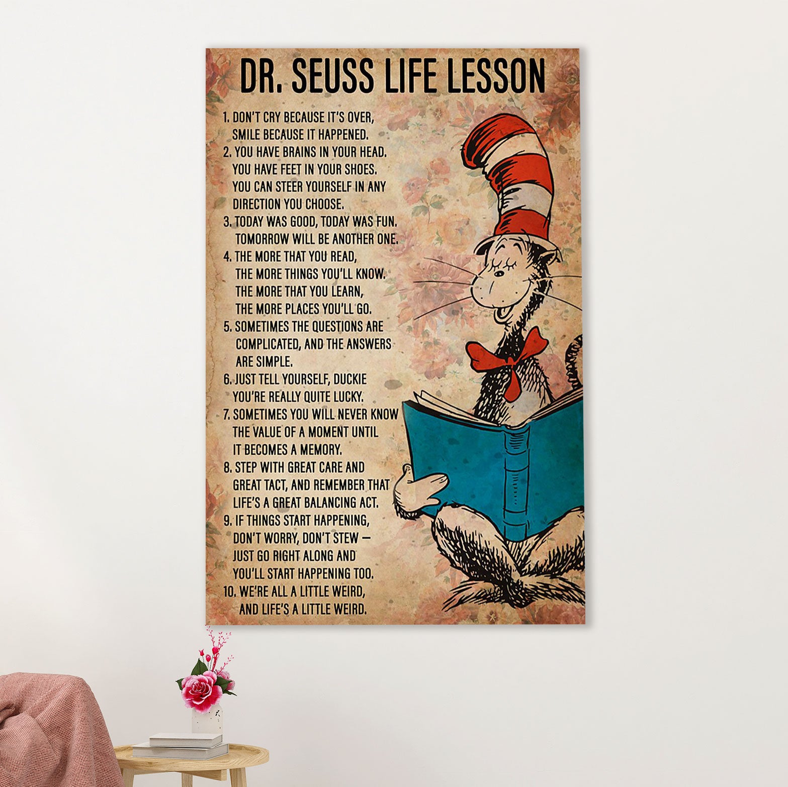 Books Lover Poster Prints | Dr.Seuss Life Lesson | Wall Art Gift for Books Reader