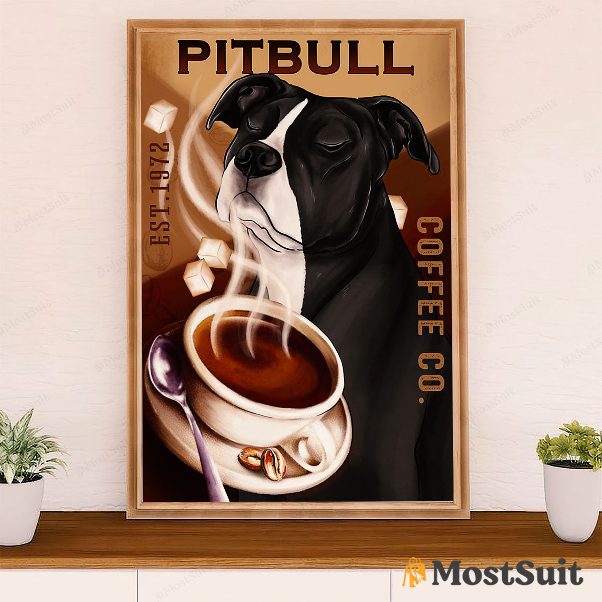 Blue Nose Pitbull Poster - Dog Wall Art For Living Room - Gifts for Pitbull Lovers - Pitbull Coffee