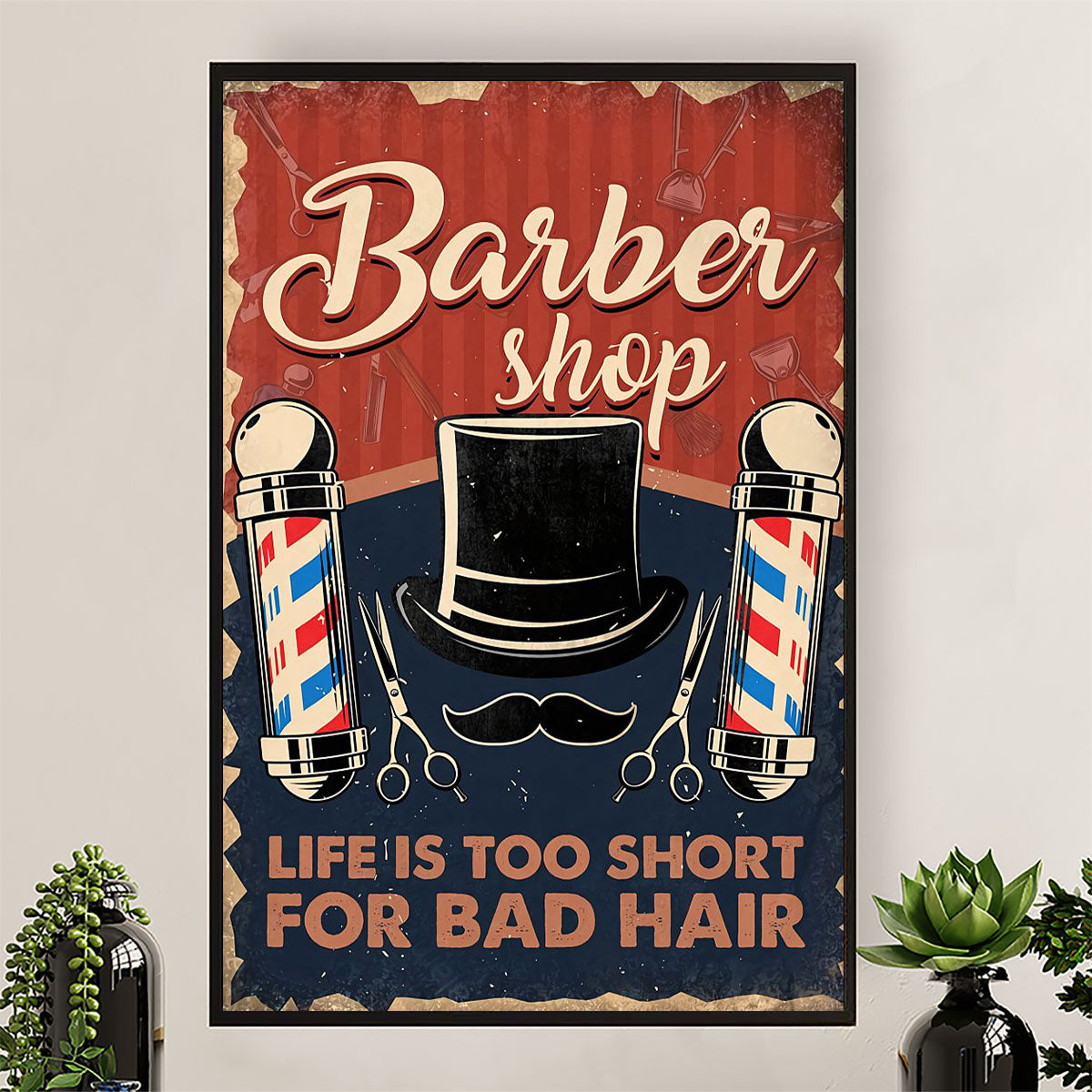 Hairdresser Canvas Barber Shop Life Is Too Short For Bad Hair | Wall Art Gift for Hairstylists