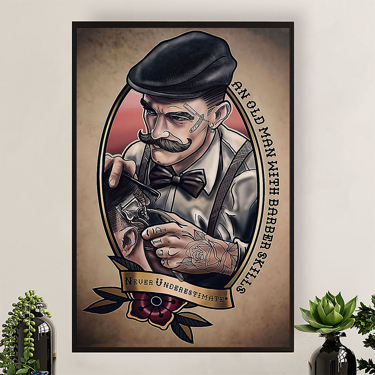 Hairdresser Canvas Never Underestimate An Old Man With Barber Skills | Wall Art Gift for Hairstylists
