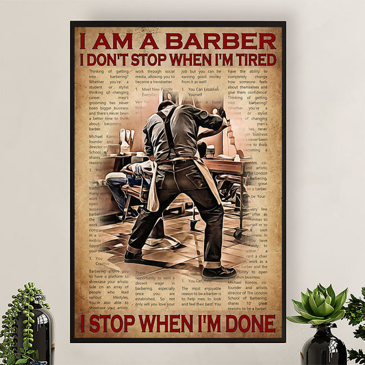Hairdresser Poster I Am A Barber, I Don’t Stop When Im Tired | Wall Art Gift for Hairstylists