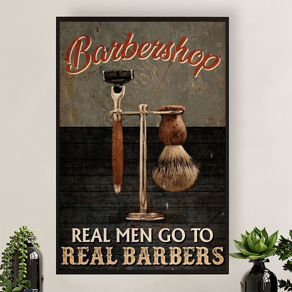 Hairdresser Canvas Barbershop - Real Men Go To Real Barbers | Wall Art Gift for Hairstylists
