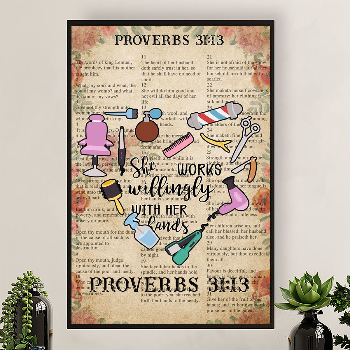Hairdresser Canvas She Works Willingly With Her hands | Wall Art Gift for Hairstylists