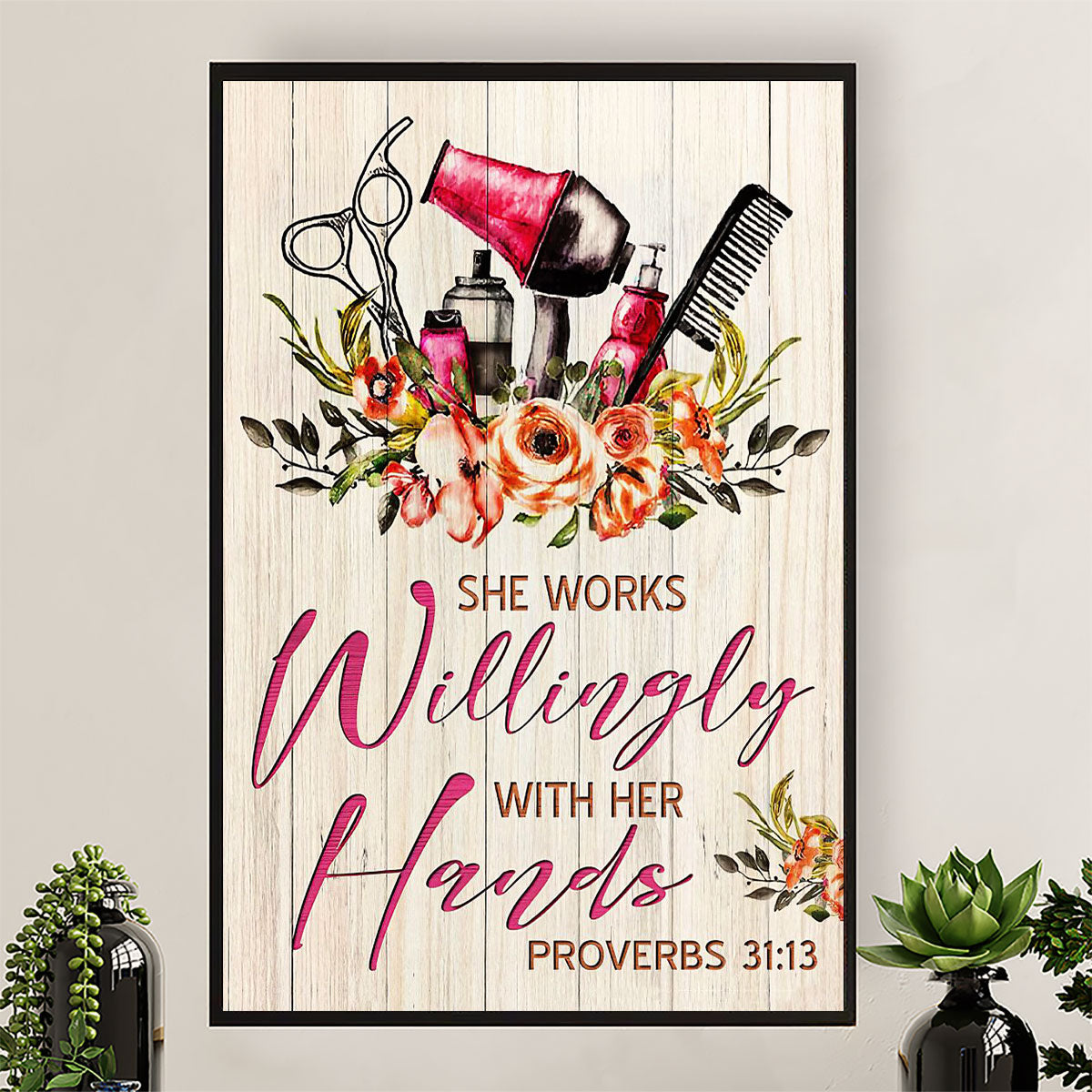 Hairdresser Canvas She Works Willingly With Her hands | Wall Art Gift for Hairstylists