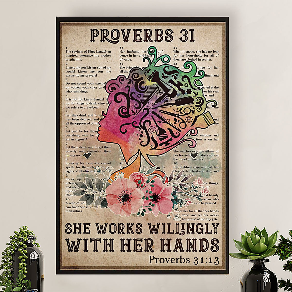 Hairdresser Canvas She Works Willingly With Her Hands | Wall Art Gift for Hairstylists