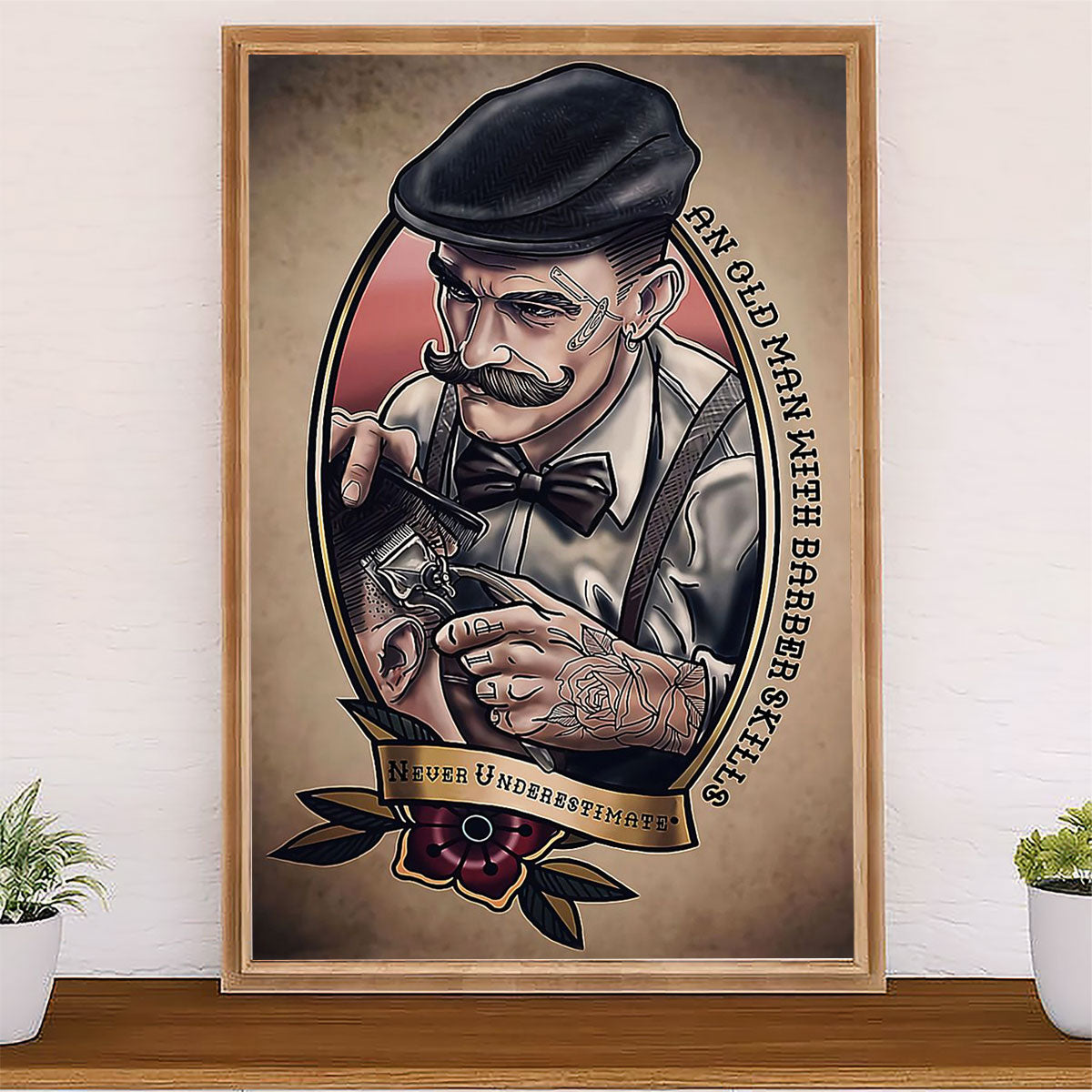 Hairdresser Canvas Never Underestimate An Old Man With Barber Skills | Wall Art Gift for Hairstylists