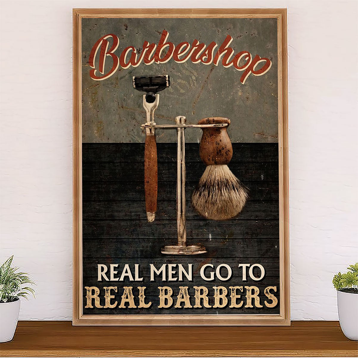 Hairdresser Canvas Barbershop - Real Men Go To Real Barbers | Wall Art Gift for Hairstylists