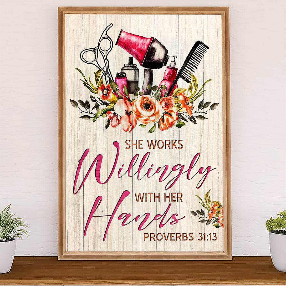 Hairdresser Canvas She Works Willingly With Her hands | Wall Art Gift for Hairstylists
