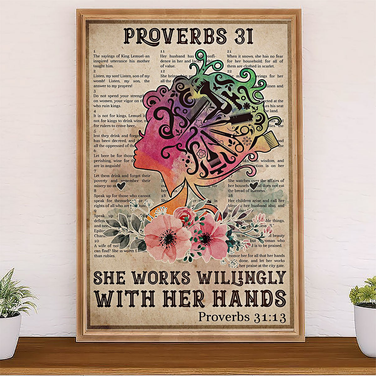 Hairdresser Canvas She Works Willingly With Her Hands | Wall Art Gift for Hairstylists
