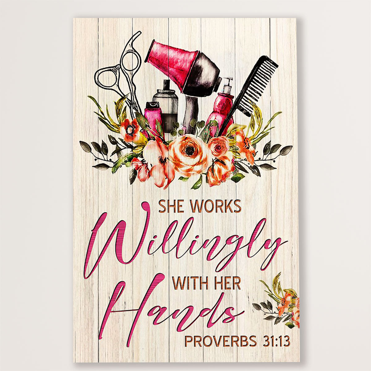Hairdresser Canvas She Works Willingly With Her hands | Wall Art Gift for Hairstylists