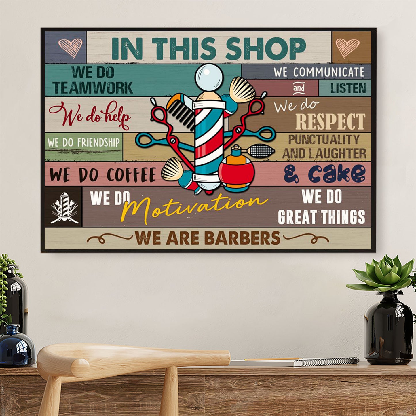 Hairdresser Poster In This Shop We Do Teamwork | Wall Art Gift for Hairstylists