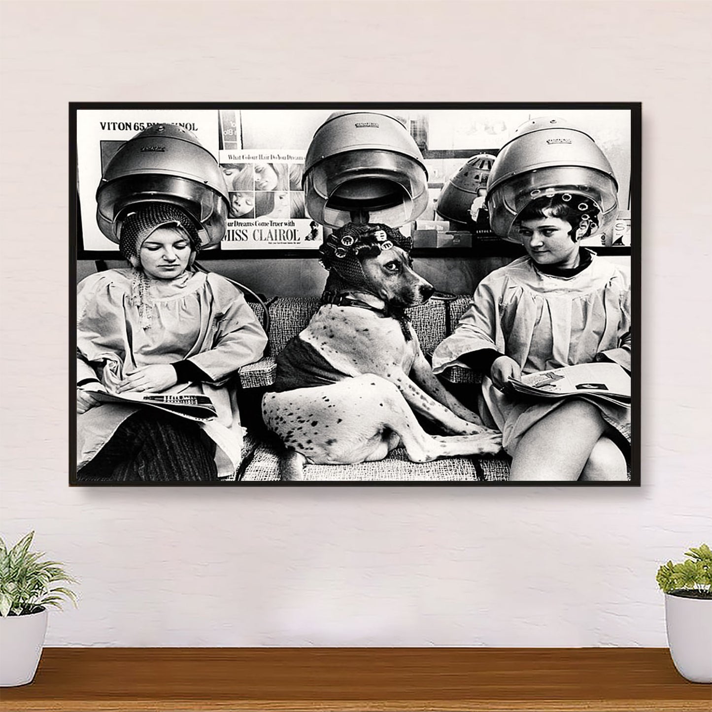 Hairdresser Poster Woman Go To Hair Salon with Dog | Wall Art Gift for Hairstylists