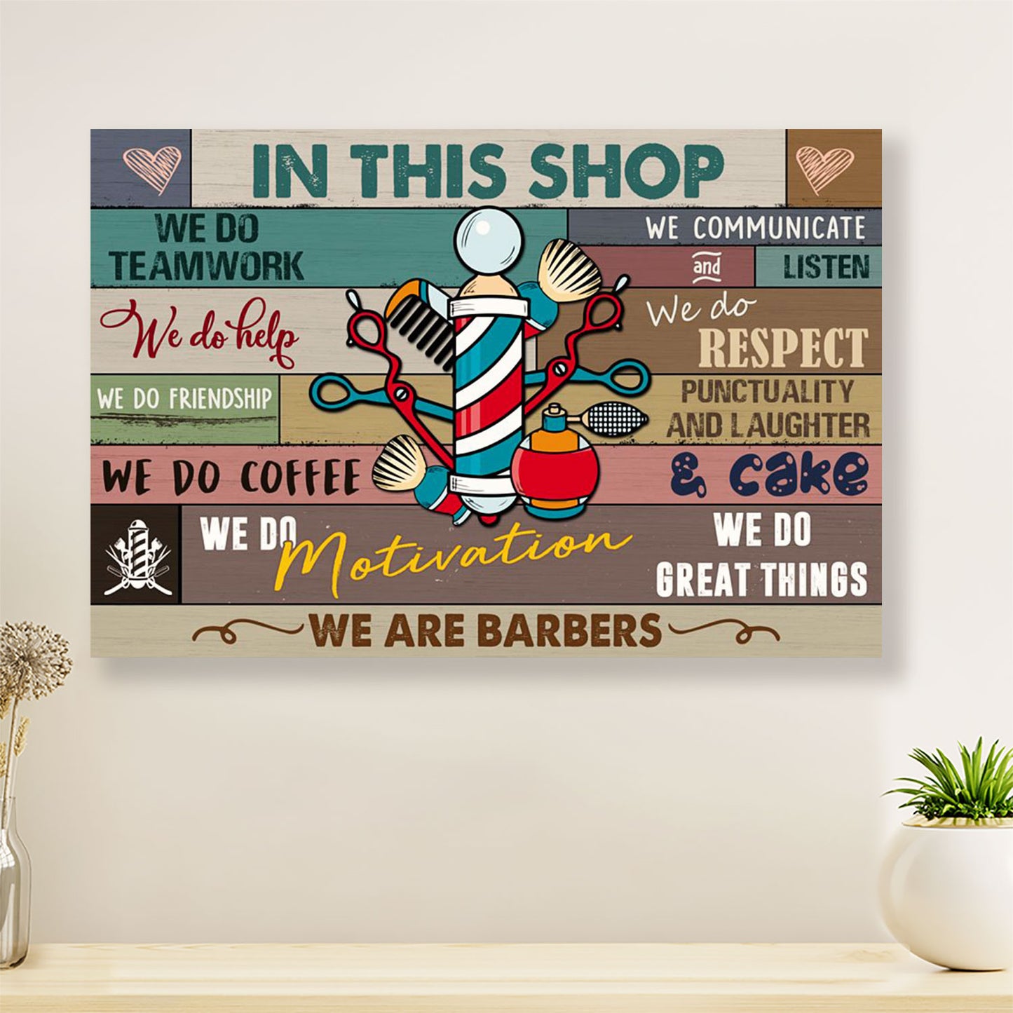 Hairdresser Poster In This Shop We Do Teamwork | Wall Art Gift for Hairstylists
