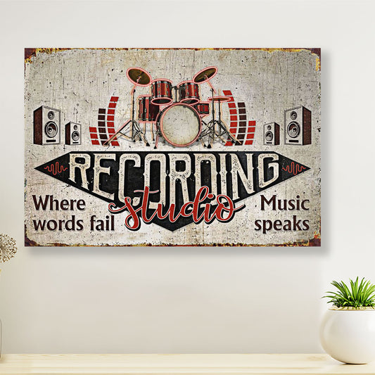 Drumming Canvas Recording Studio - Where Words Fail, Music Speaks | Wall Art Home Décor Gift for Drummer