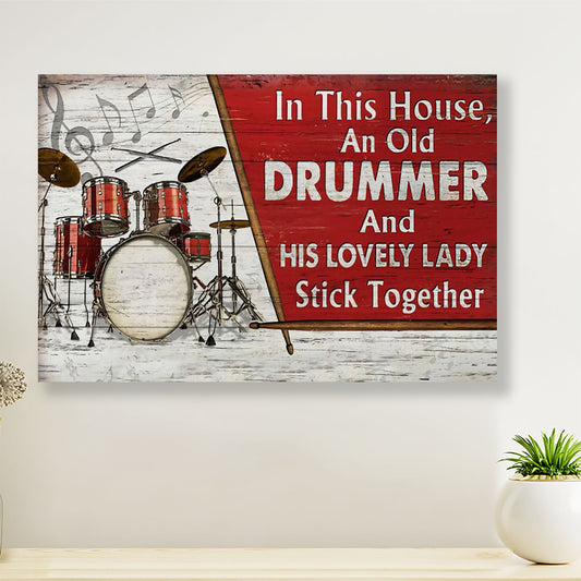Drumming Canvas In This House, An Old Drummer & His Lady | Wall Art Home Décor Gift for Drummer