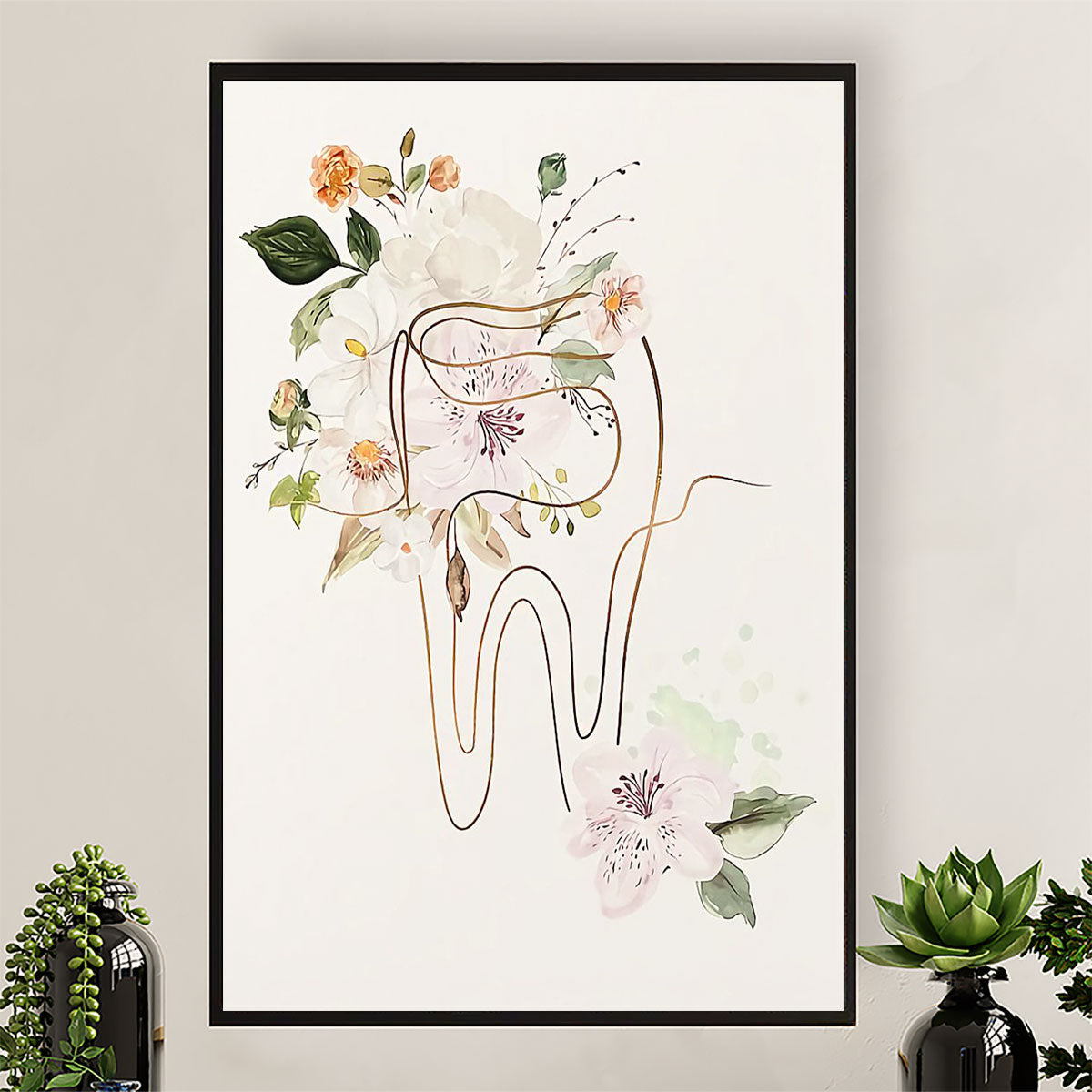 Dental Poster Flower Tooth Art Painting | Wall Art Gift for Dentist