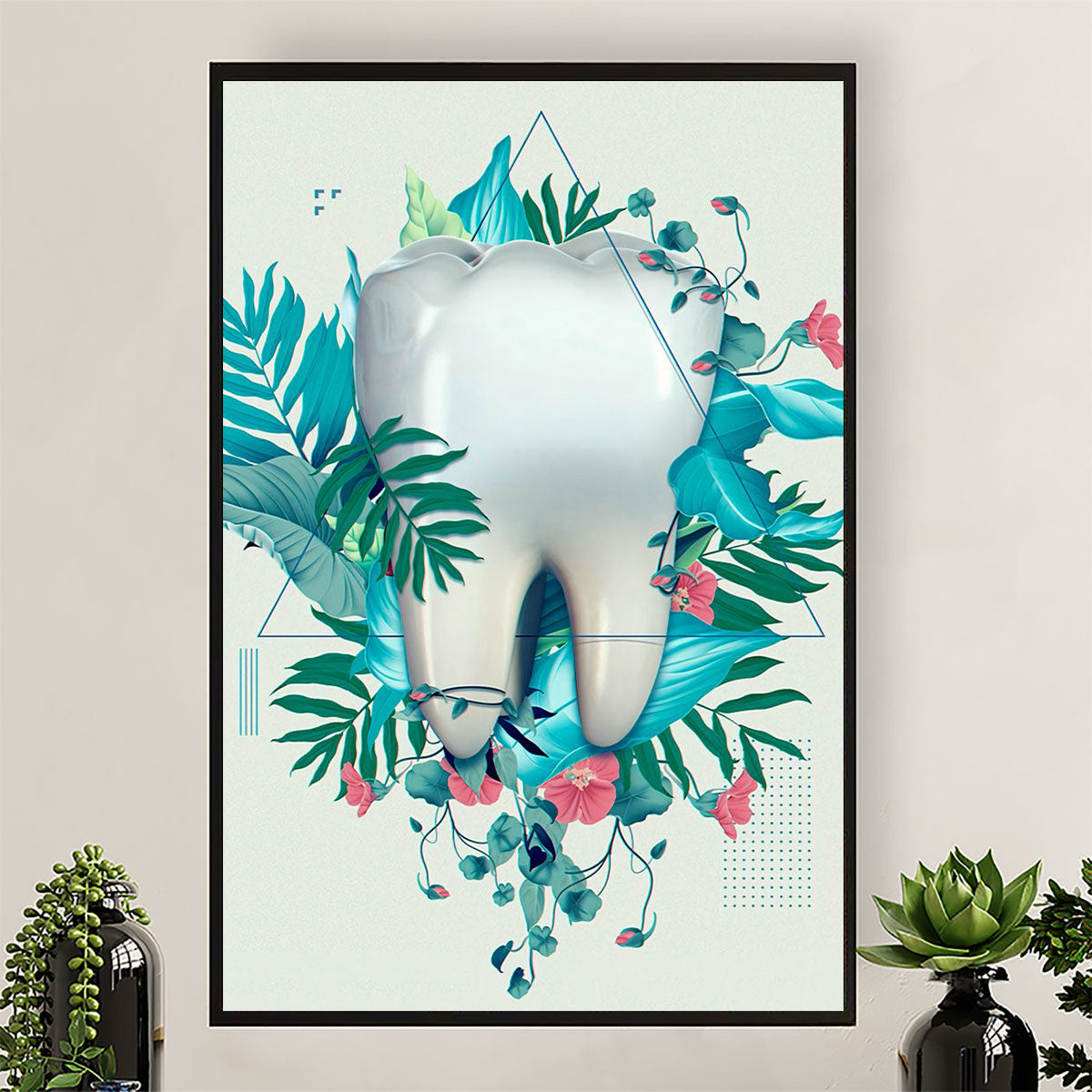 Dental Canvas Flower Tooth Art Painting | Wall Art Gift for Dentist