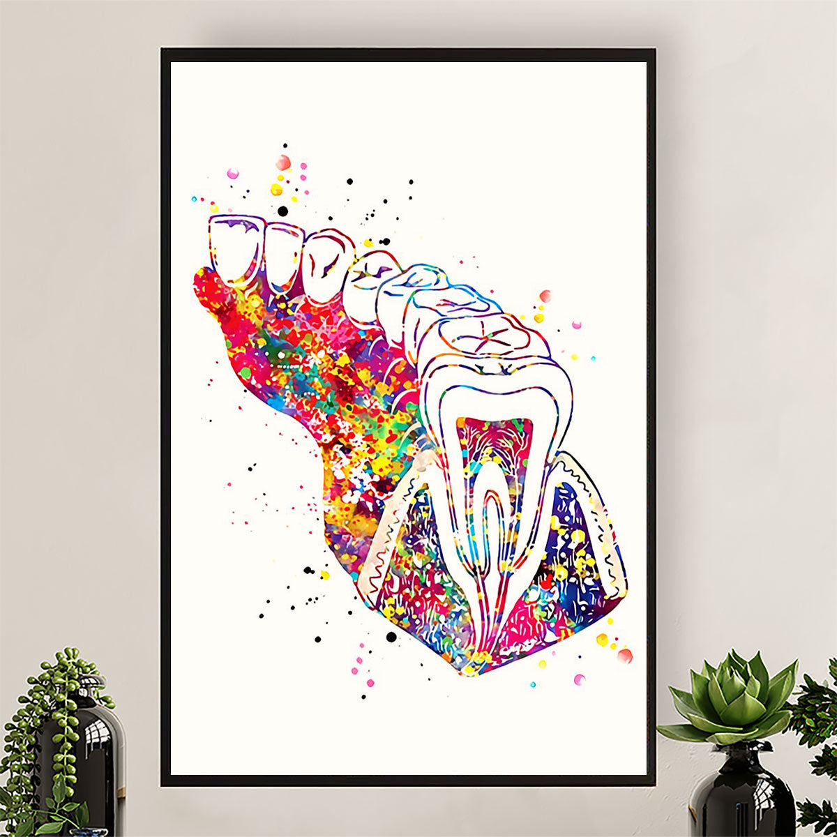 Dental Canvas Watercolor Teeth Art Painting | Wall Art Gift for Dentist