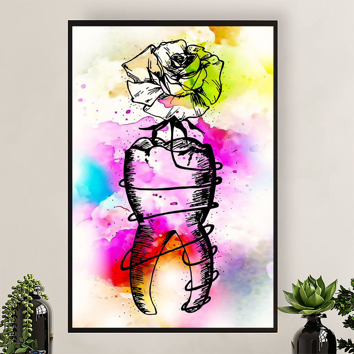 Dental Canvas Flower Tooth | Wall Art Gift for Dentist