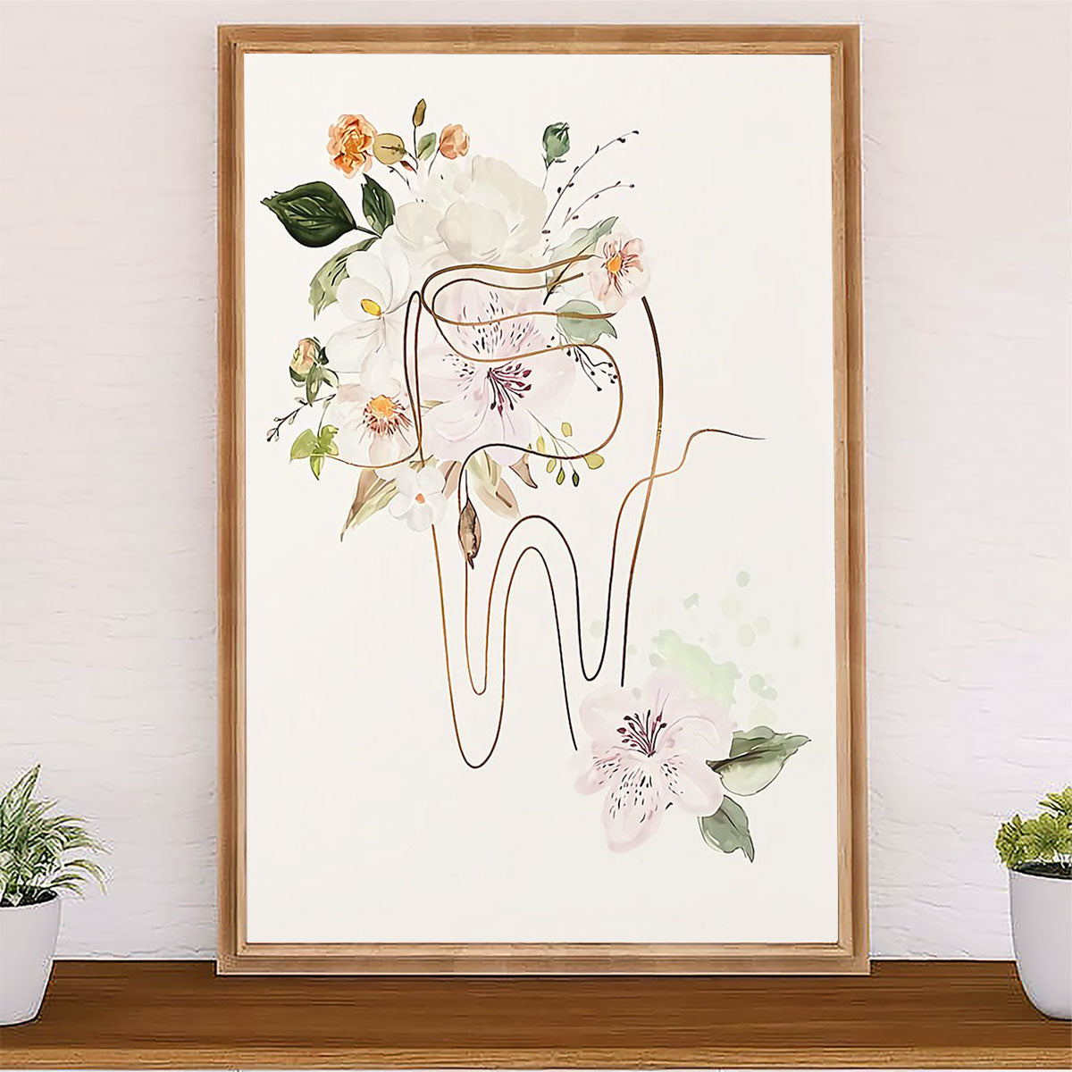 Dental Poster Flower Tooth Art Painting | Wall Art Gift for Dentist