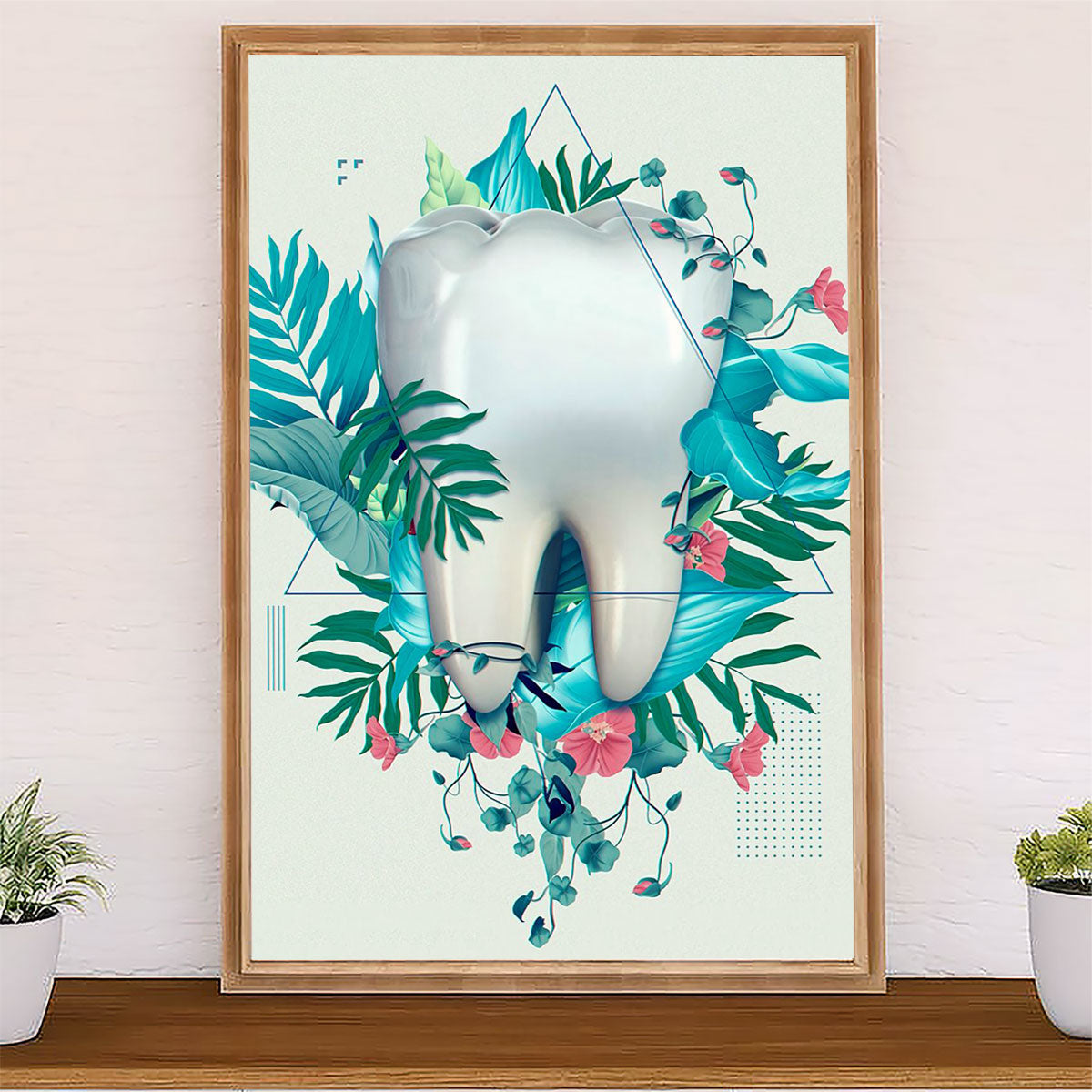 Dental Canvas Flower Tooth Art Painting | Wall Art Gift for Dentist