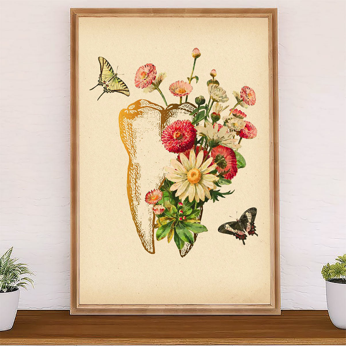 Dental Canvas Flower Tooth Art Painting | Wall Art Gift for Dentist