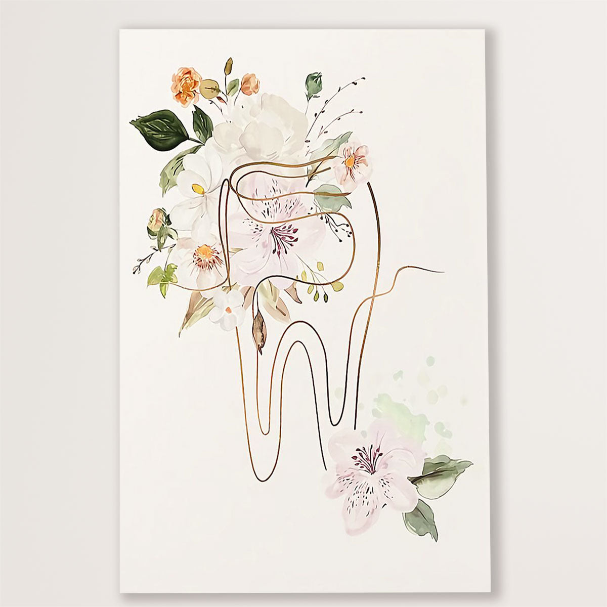 Dental Poster Flower Tooth Art Painting | Wall Art Gift for Dentist