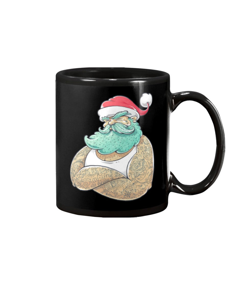 Tattoo Coffee Mug | Tattooed Old Man Santa Claus | Drinkware Gift for Tattoo Artist, Tattoo Lover
