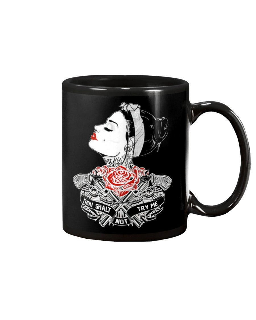 Tattoo Coffee Mug | Thou Shalt Not Try Me | Drinkware Gift for Tattoo Artist, Tattoo Lover
