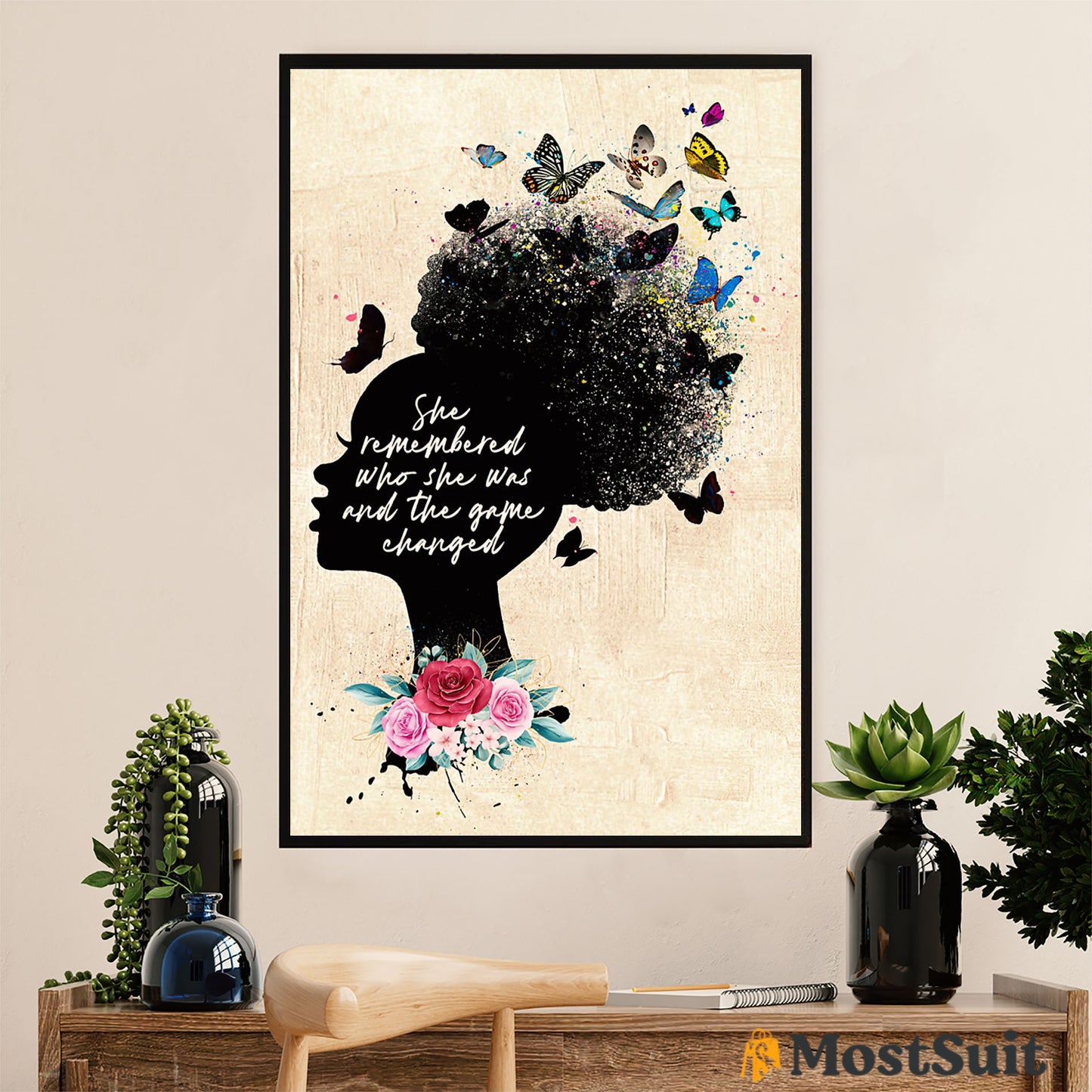 African American Afro Poster | Gift for Black Girl | Juneteenth Day Room Wall Art - Inspirational Quotes Butterflies