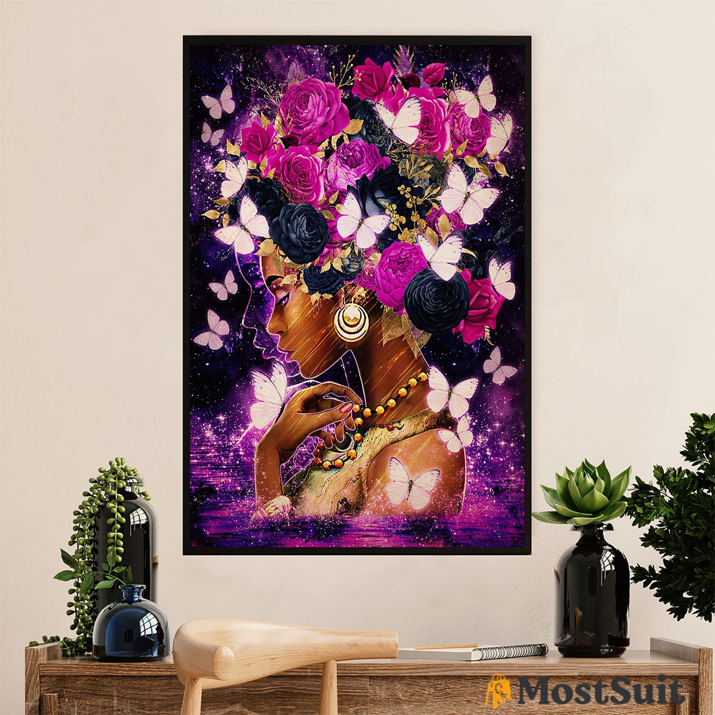 African American Afro Poster | Gift for Black Girl | Juneteenth Day Room Wall Art - Black Woman Flowers