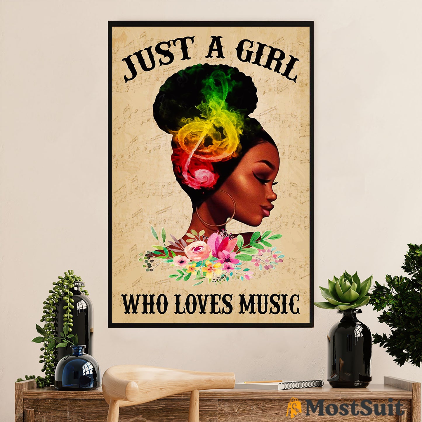 African American Afro Poster | Gift for Black Girl | Juneteenth Day Room Wall Art - Girl Loves Music