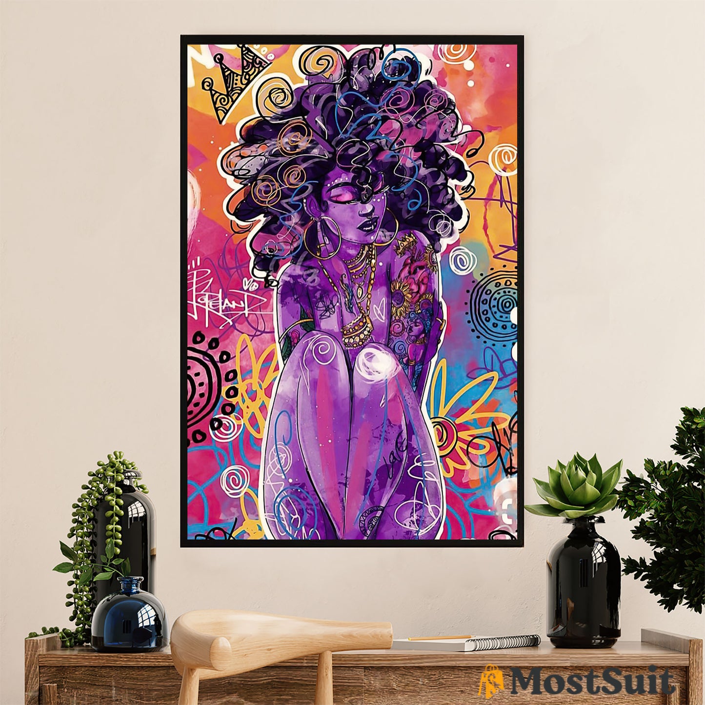 African American Afro Poster | Gift for Black Girl | Juneteenth Day Room Wall Art - Colourful Black Girl