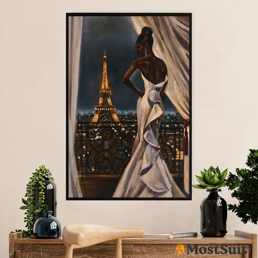 African American Afro Poster | Gift for Black Girl | Juneteenth Day Room Wall Art - Black Woman Watching Eiffel