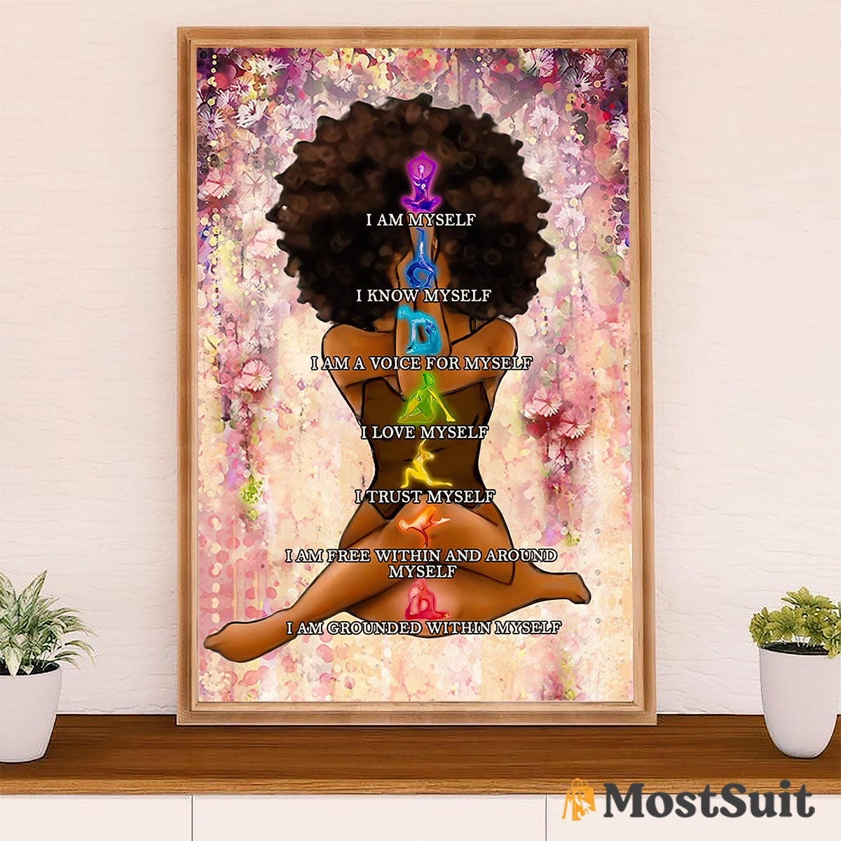 African American Afro Poster | Gift for Black Girl | Juneteenth Day Room Wall Art - Black Woman Yoga Chakra